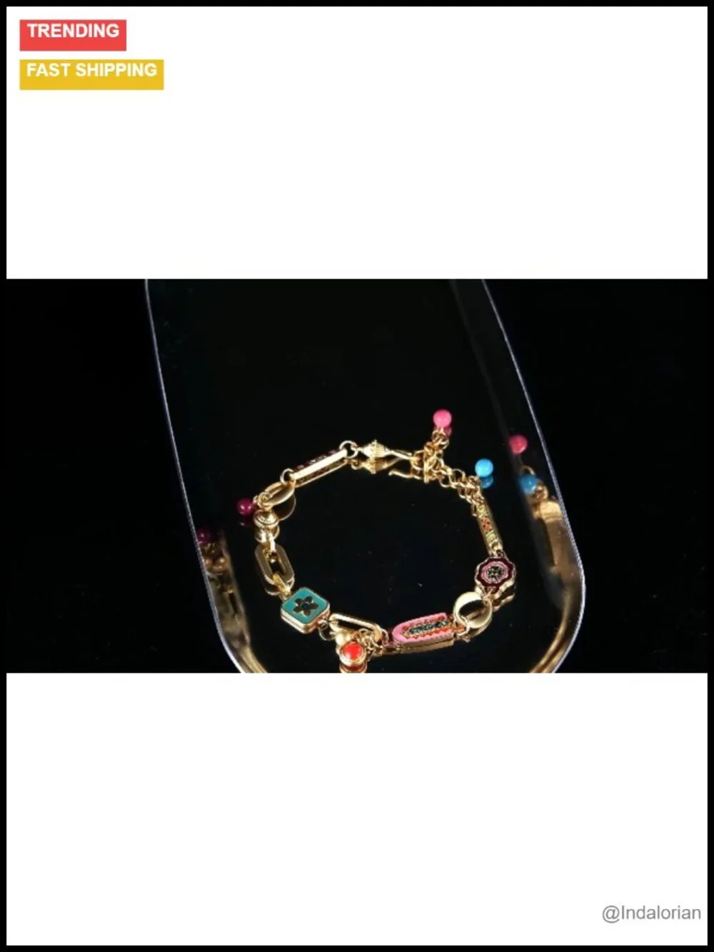 Gold Plated Charm Link Bracelet Adjustable Boho Layering Women Jewelry